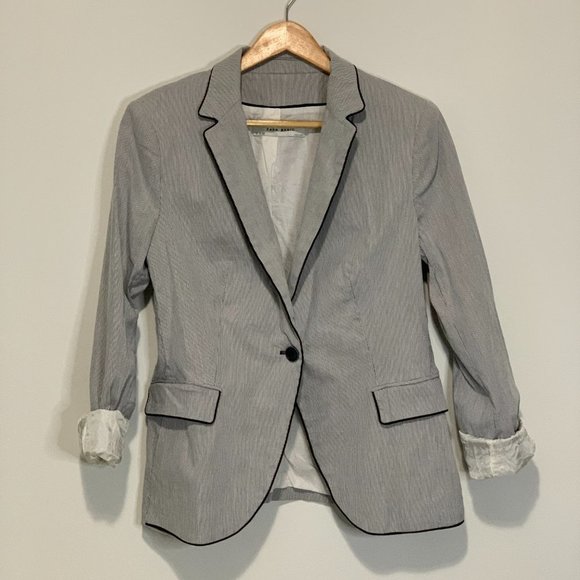 ZARA FULLY LINED JACKET | NARROW STRIPE PATTERNED BLAZER | RAILROAD STIPE | LINE - Picture 1 of 7